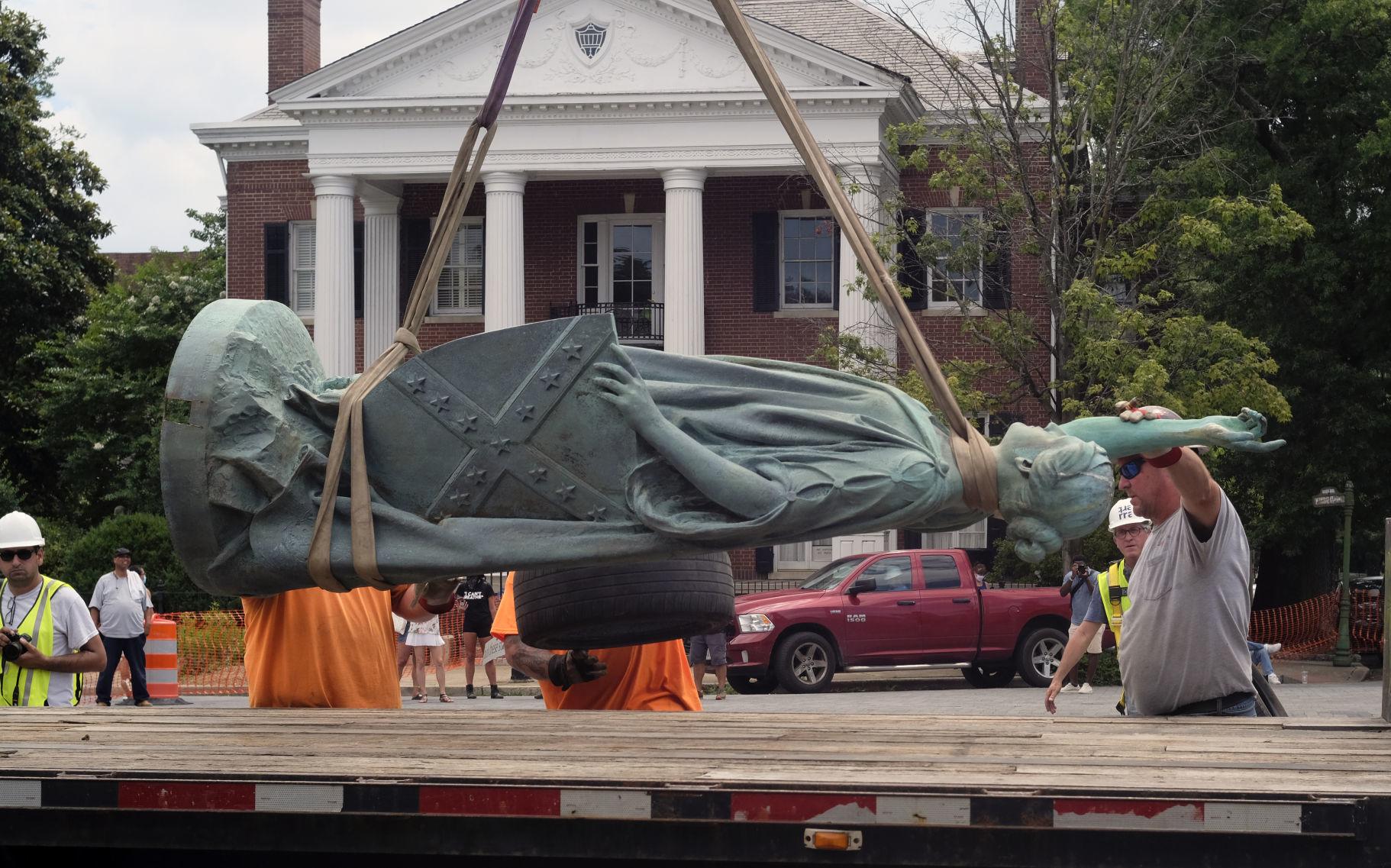 WATCH NOW Crews remove Confederate statue from Libby Hill Park and bronze pieces from Jefferson