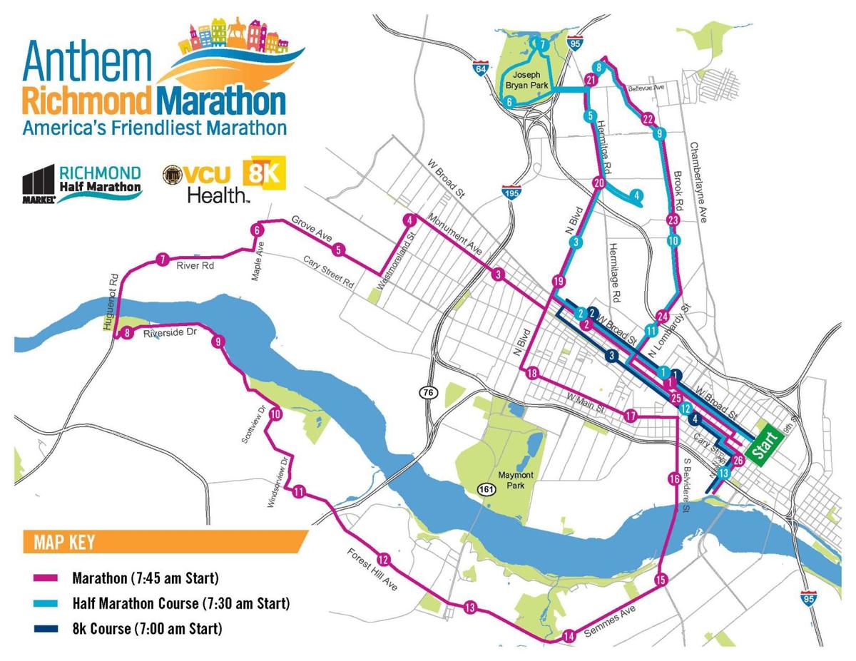 Road closures for Saturday's Anthem Richmond Marathon