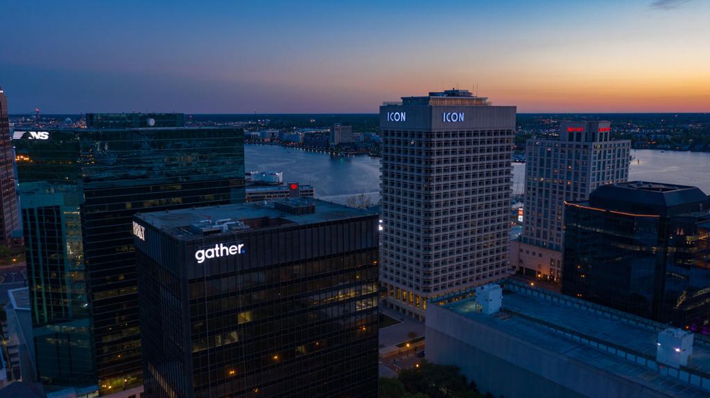 Sign Goes Up On The Top Of Downtown Norfolk Building For Richmond