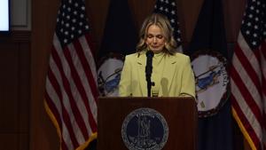 Special Education teacher Madeline Duffy speaks after being honored as Virginia's 2027 Teacher Of the Year