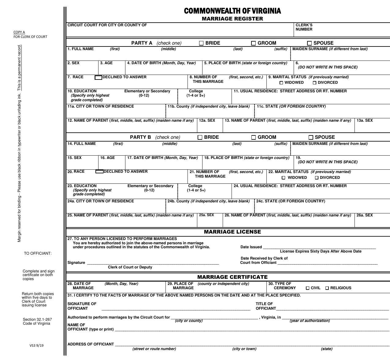 list of marriage license