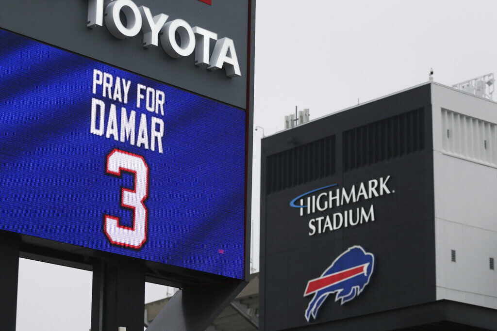 Sabres players support Bills DB Damar Hamlin with pre-game shirts