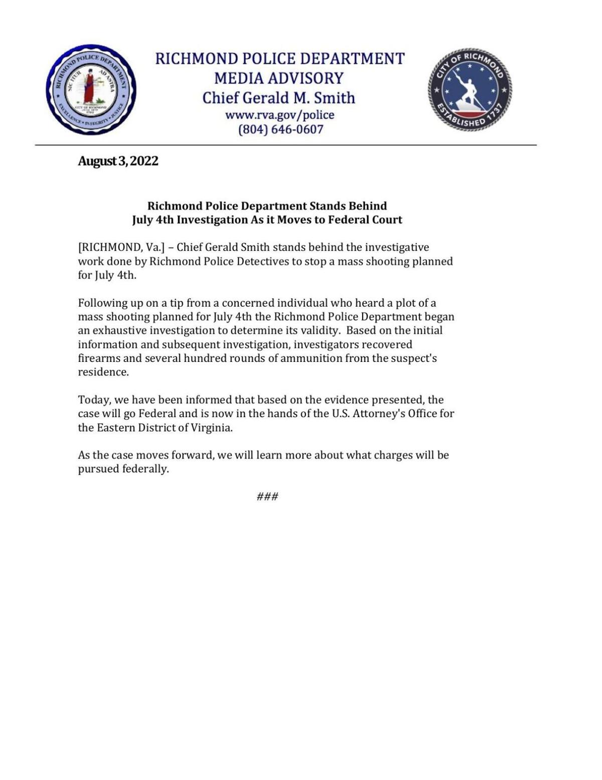 Read the statement from Richmond police