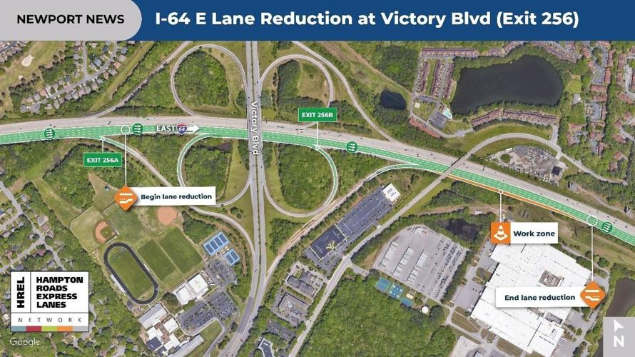 Long-term single-lane closure scheduled on I-64 east at Victory Boulevard in Newport News