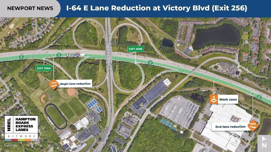 Long-term single-lane closure scheduled on I-64 east at Victory Boulevard in Newport News