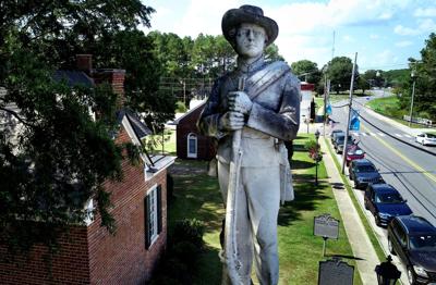 Photographed Monday, the Confederate statue at the corner of Church and Court Streets has stirred up more controversy in Mathews County.