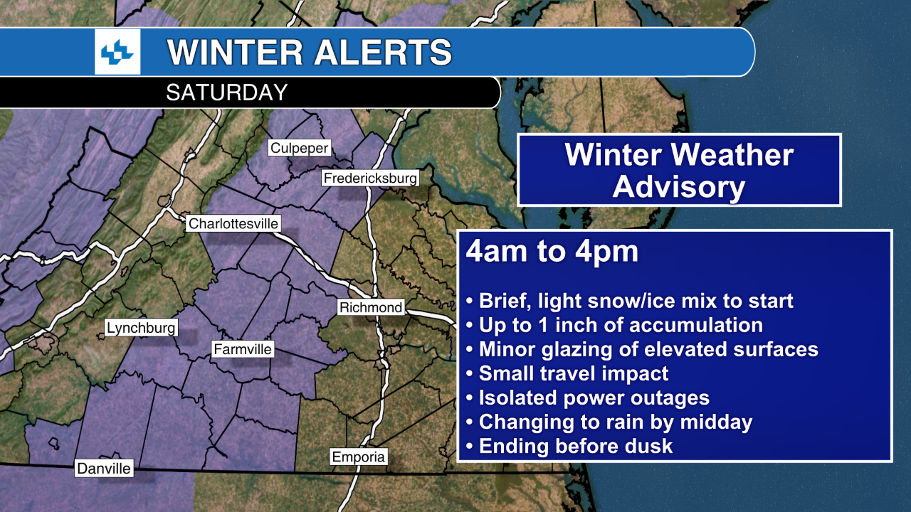 Saturday storm update for Virginia Snow, ice, and cold rain