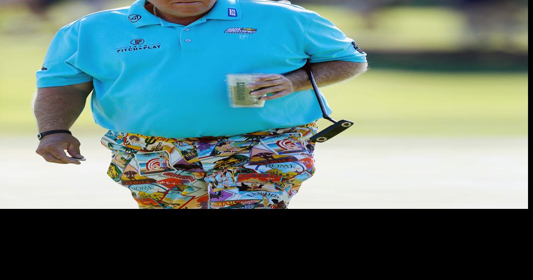 John Daly rocking Loudmouth's bright red 'Particle Accelerator