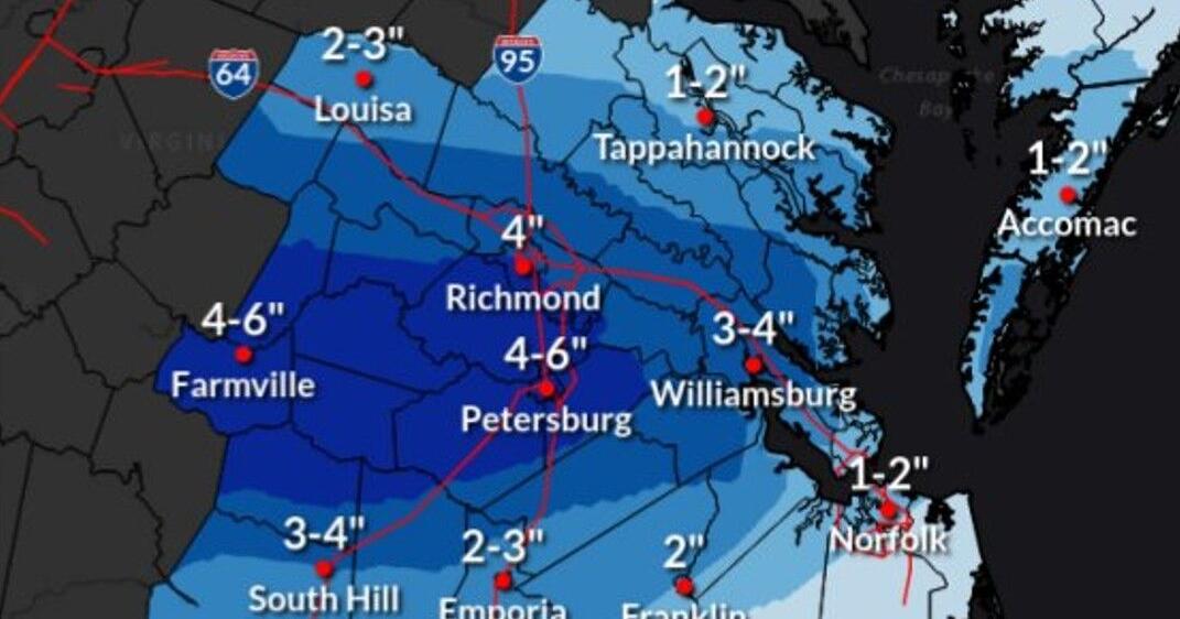 More snow in forecast for Richmond area Monday