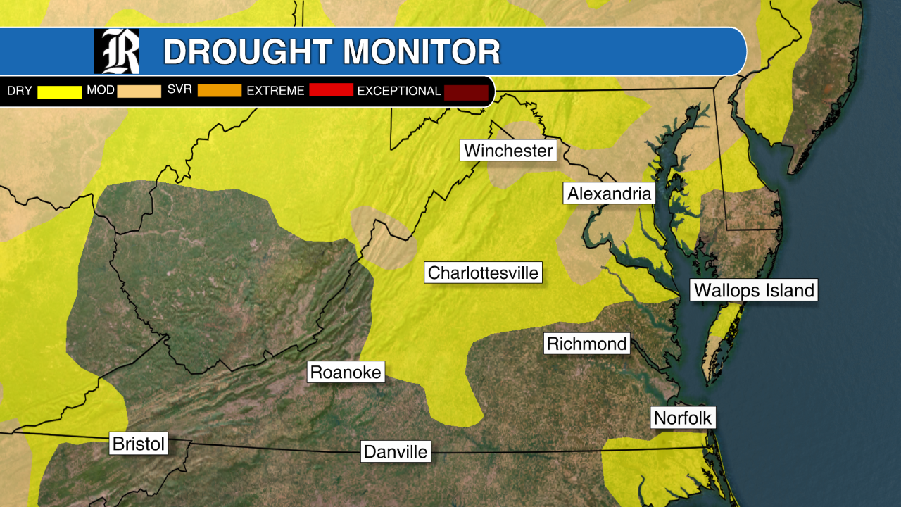 Drought creeping southward across Virginia