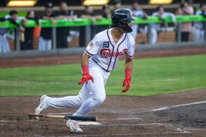 Ethan Salas sprints toward the first base during his first game with the El Paso Chihuahuas against the Albuquerque Isotopes on Wednesday, July 29, 2026, at Southwest University Park.