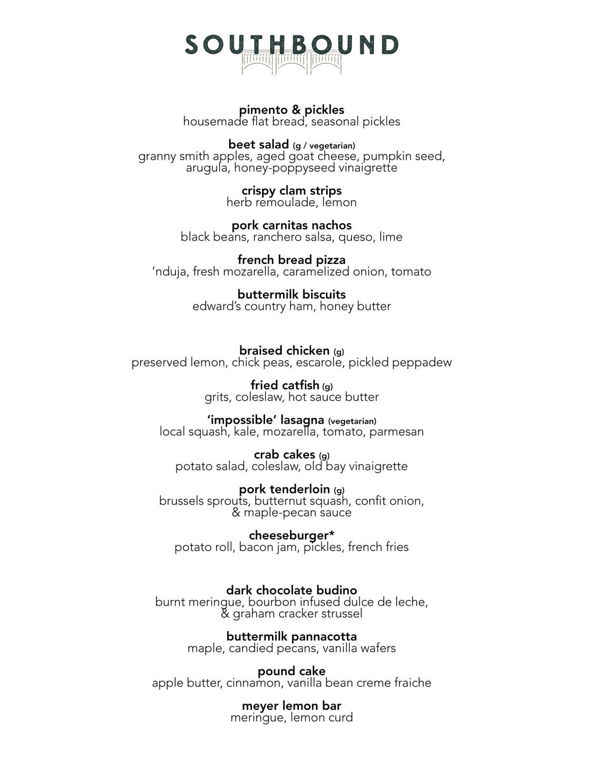 Southbound Fall 2019 Richmond Restaurant Week menu