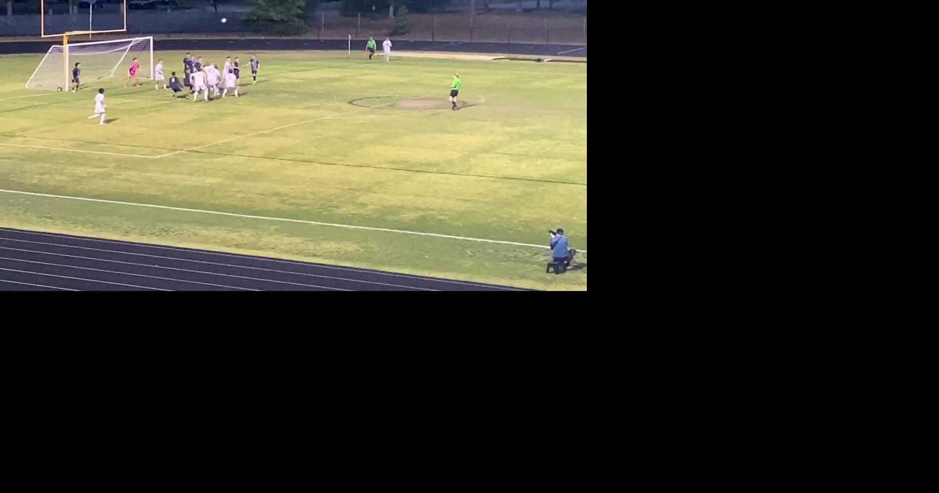 Save by Midlothian boys soccer keeper Henry Pittman in Trojans' 6-0 win over Mills Godwin