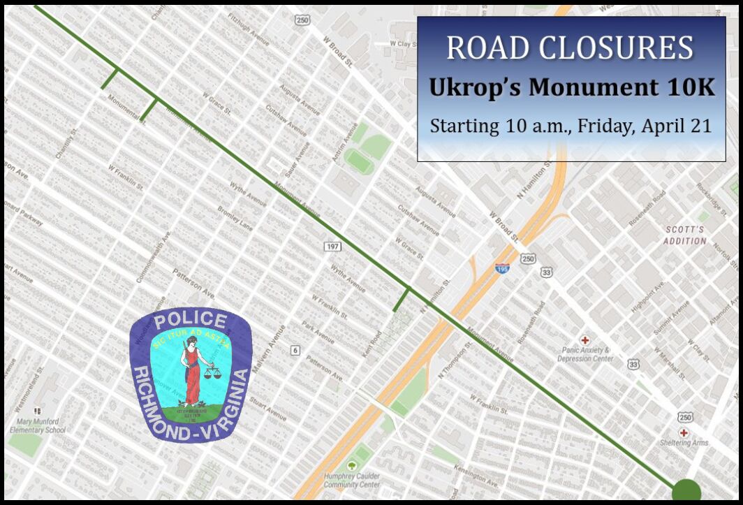 What streets will be closed for the Monument Avenue 10K?