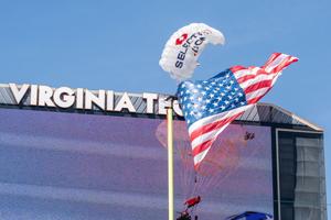 Skydiver rescued after crashing into Lane Stadium video board