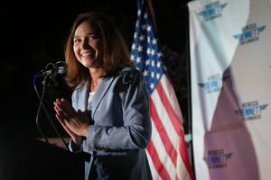 Rebecca Bennett looks on during her primary election party at the Green Knoll Grill, Jun 2, 2026, Bridgewater, New Jersey, United States.