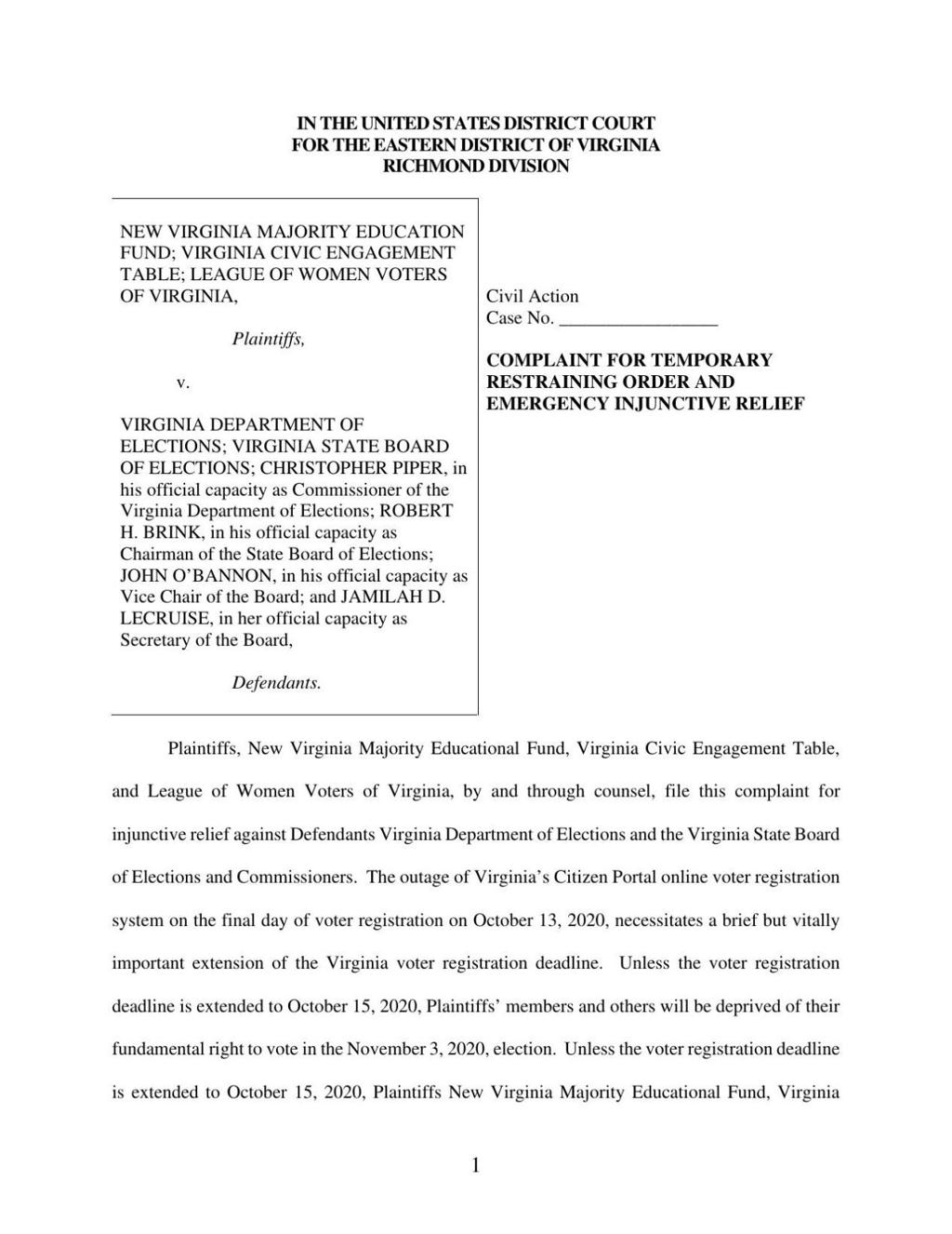 Update Lawsuit Filed To Extend Virginia S Voter Registration Deadline State And Regional News Richmond Com