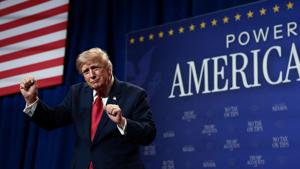 U.S. President Donald Trump delivers remarks at Red Rock Casino Resort Spa in Las Vegas