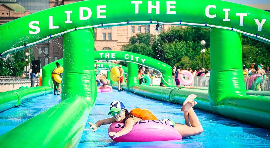 Slide the City, giant water slide in downtown Richmond, this weekend
