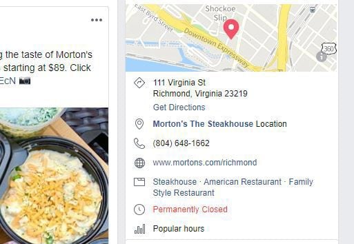 Morton s Steakhouse in Shockoe Slip is permanently closed