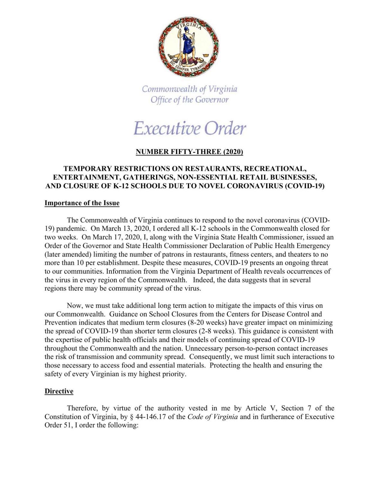 Executive Order / A Copy Of Gov. Mills' Executive Order / So What ...