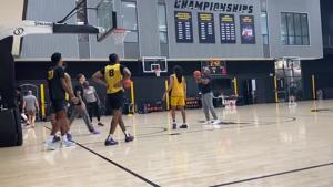 Layup drills at VCU men's basketball summer practice