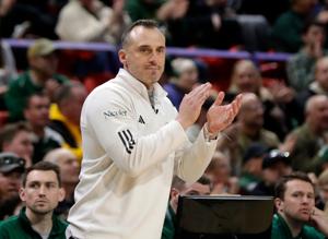 University of Wisconsin-Green Bay men's basketball head coach Doug Gottlieb during a game against Wright State on Feb. 1, 2026, at the Resch Center in Ashwaubenon, Wis. Wright State defeated UW-Green Bay 83-75.
