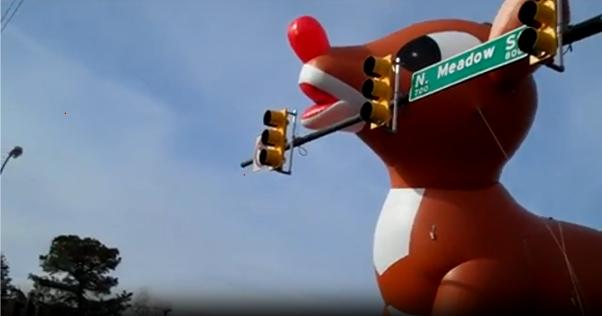 Rudolph Balloon Races 13 years ago, Rudolph balloon bursts during Richmond parade