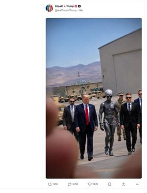 Trump posts AI-generated image of himself beside a shackled alien
