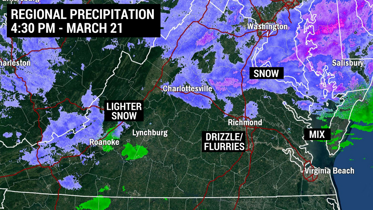 EVENING UPDATE Flurries possible in central Va. until midnight, but