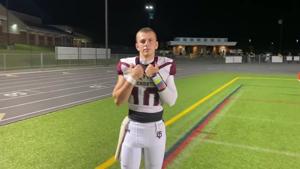 Thomas Dale junior QB Wyatt Jessup after throwing two TD passes in Knights' 41-7 win at Glen Allen