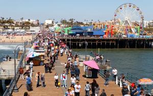 Tourists and Angelenos are swarming the Santa Monica Pier on Easter Sunday in Santa Monica, California, on April 21, 2019.
