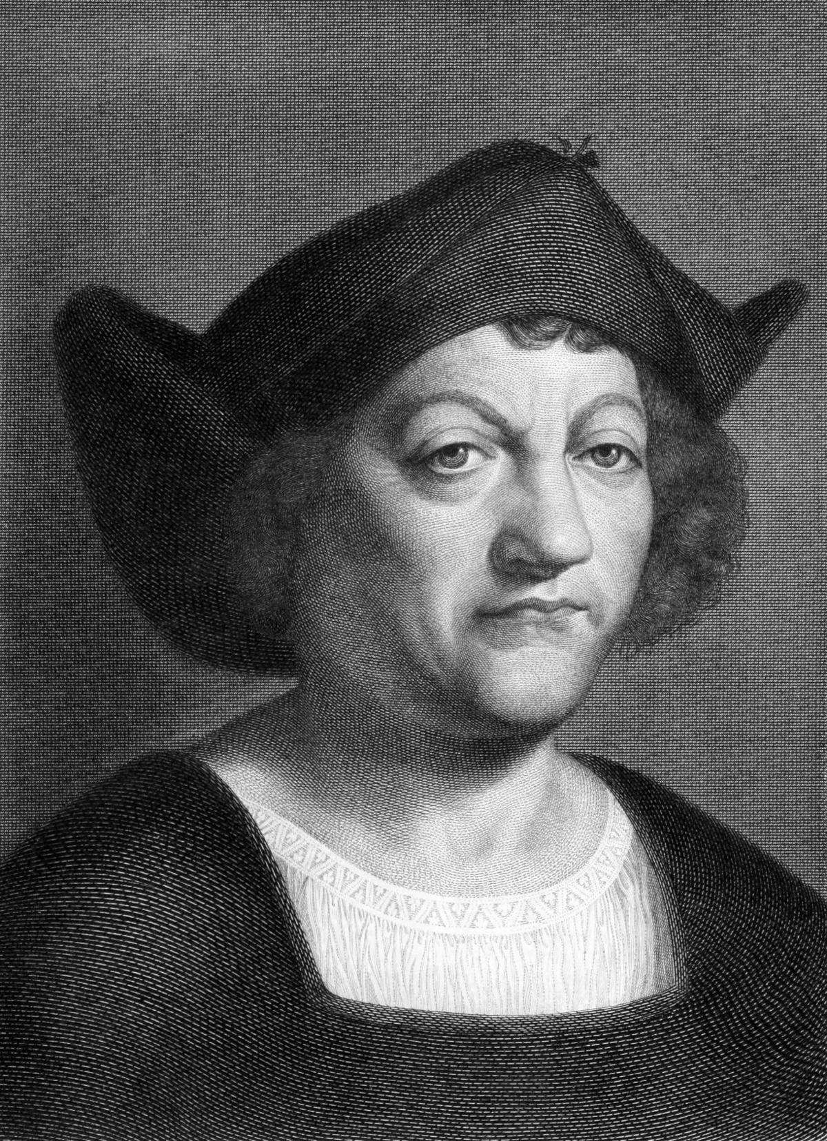 Old vintage black and white portrait of Christopher Columbus