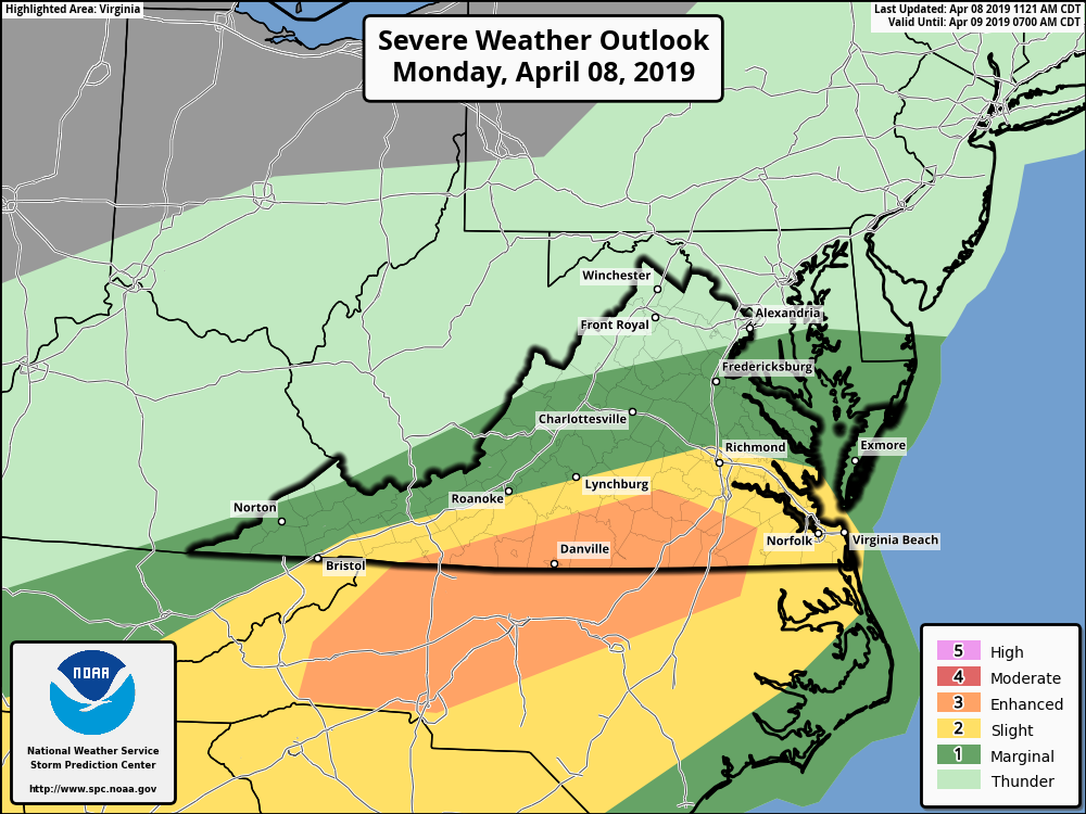 Severe storm risk upgraded for Southside Va.; damaging gusts also ...