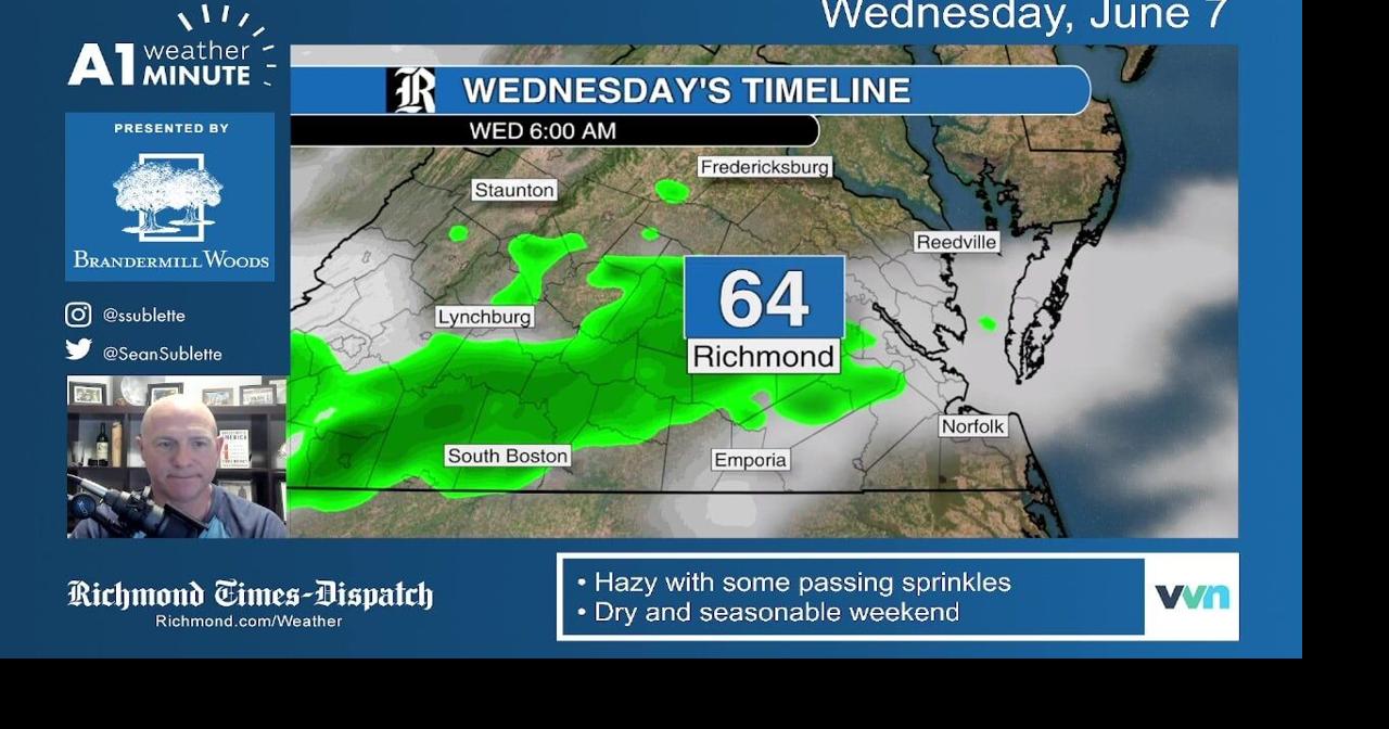Wednesday morning Richmond weather video Hazy with spotty showers. Air quality alert continues.