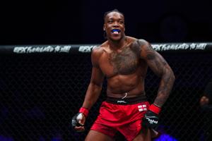 Simeon Powell def. Emiliano Sordi, PFL Sioux Falls at the Sanford Pentagon in Sioux Falls, South Dakota, Saturday, May 2, 2026. (Cooper Neill / PFL)