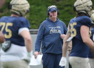 Zips coach Joe Moorhead watches his team during the University of Akron Zips football Spring Showcase on April 25, 2026, in