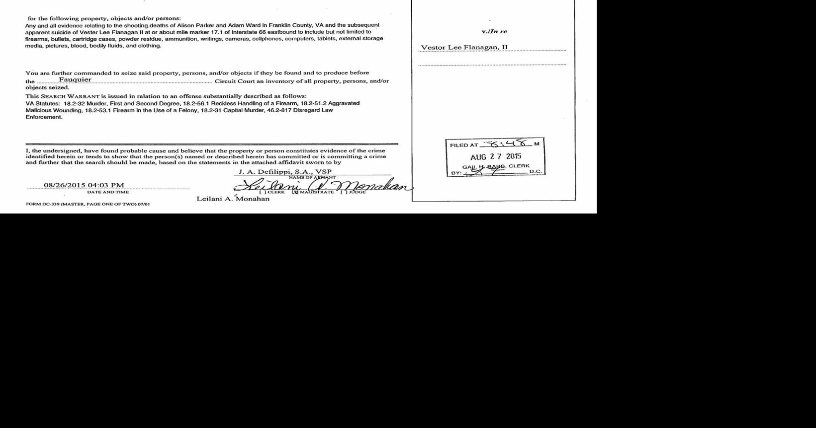 Search Warrant & Affidavit Flanagan, II Case