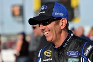 May 7, 2016; Kansas City, KS, USA; NASCAR Sprint Cup Series driver Greg Biffle looks on before the GoBowling.com 400 at Kansas Speedway.