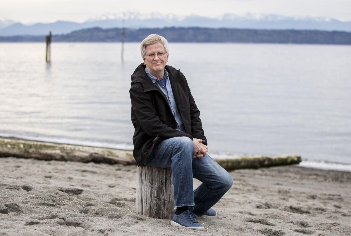 Edmonds, Washington, resident Rick Steves on the beach in downtown Edmonds in April 2020.