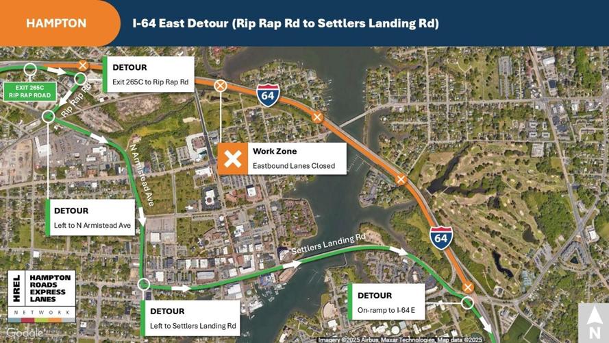 Overnight four-hour full closure scheduled on I-64 east in Hampton for paving