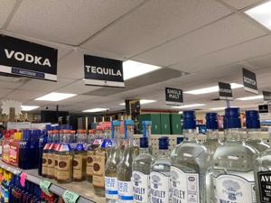 Alcohol is pictured on a shelf at a liquor wholesaler.
