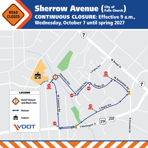 Sherrow Avenue months-long closure in Falls Church begins Oct. 7