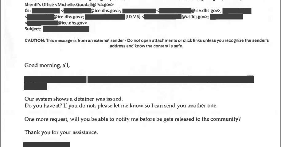 E-Mails zwischen ICE und dem Sheriffbüro von Richmond zeigen ...