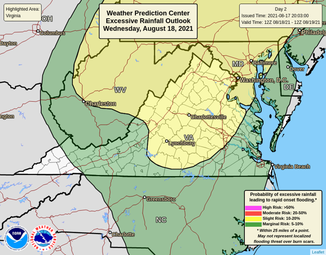UPDATE Flash flood watch cleared early after Fred's rains exit central Va.