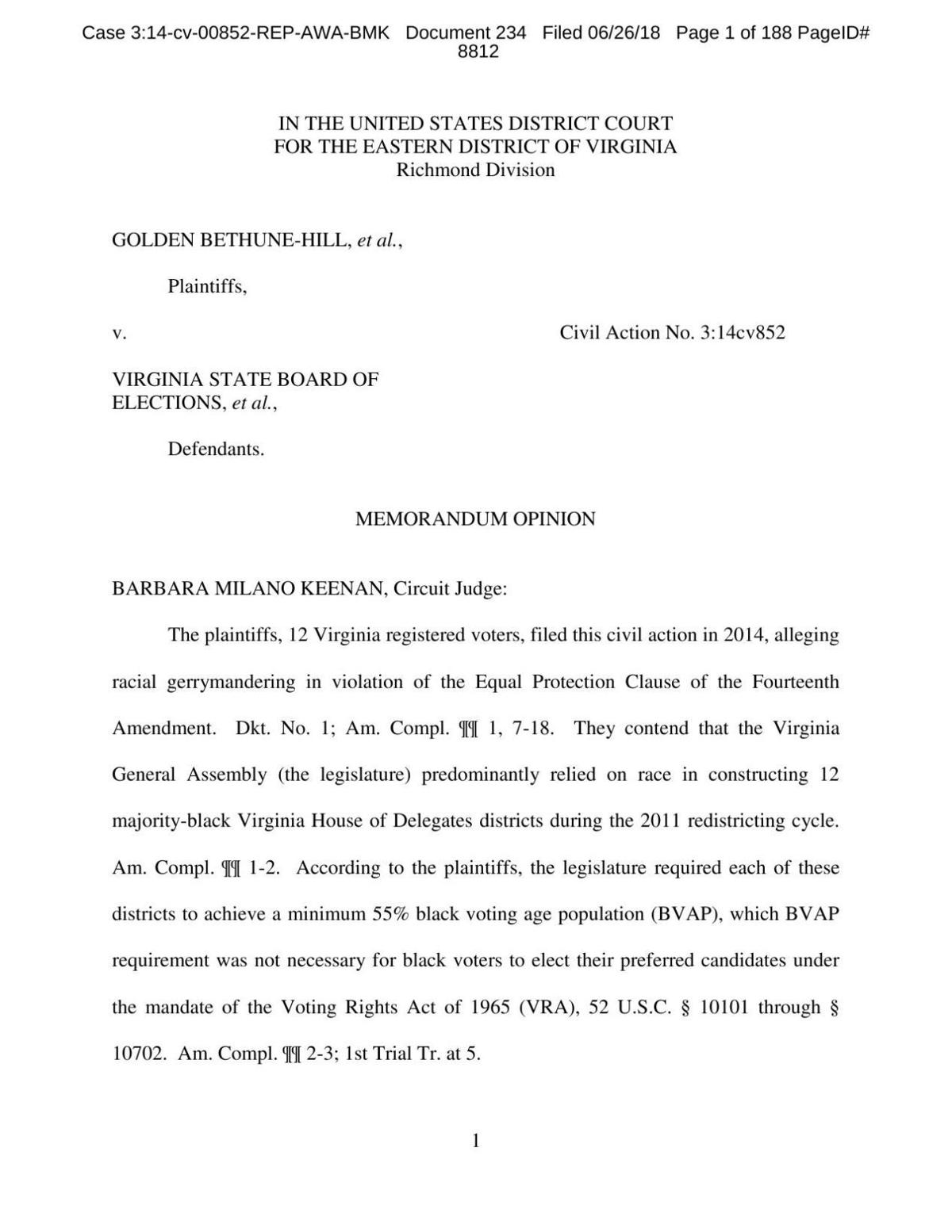 Pdf Read The Full Racial Gerrymandering Ruling Richmond Com
