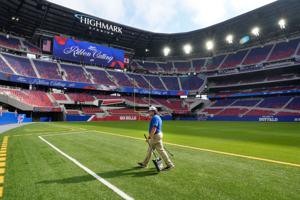 The field seen from field level during a media tour of the new Highmark Stadium, home of the Buffalo Bills, Tuesday, June 23, 2026 in Orchard Park.