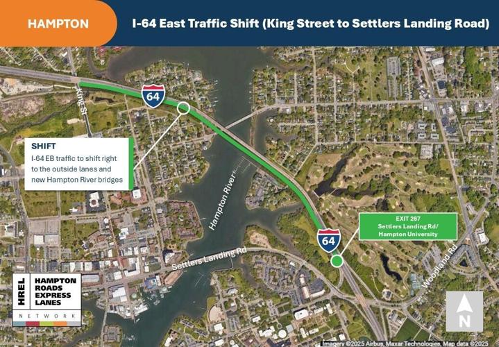 Traffic shift on I-64 east at Hampton River bridges scheduled for Hampton Roads Express Lanes project