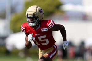 San Francisco 49ers wide receiver De'Zhaun Stribling (15) during training camp at SAP Performance Facility.