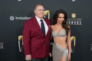 Feb 6, 2025; New Orleans, LA, USA; Bill Belichick and Jordon Hudson on the red carpet before Super Bowl LIX NFL Honors at Saenger Theatre. Mandatory Credit: Kirby Lee-Imagn Images